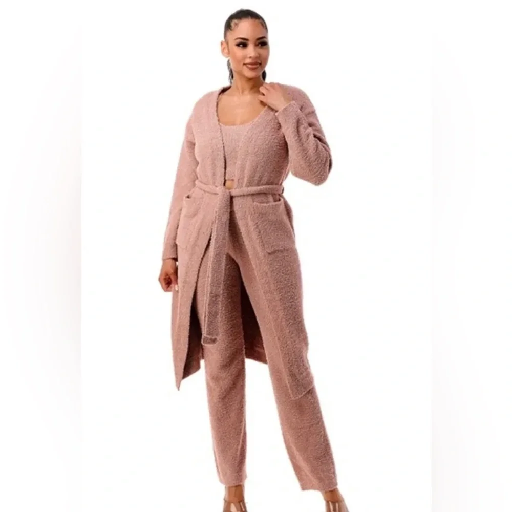 Fuzzy 3-Piece Lounge Set - Mocha - Picture 1 of 2